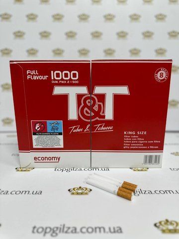 Цигаркові гільзи T&T Tubes & Tobacco King Size Filter Tubes Economy Full Flavour 1000 шт купити у 【TOPGILZA.com.ua】