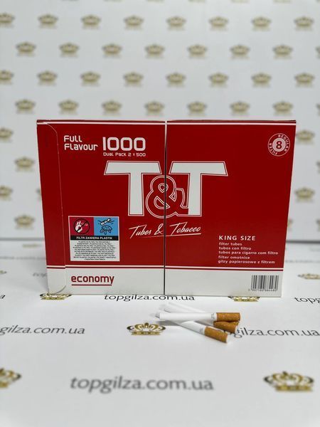 Ящик цигаркових гільз T&T Tubes & Tobacco King Size Filter Tubes Economy Full Flavour 10 блоків по 1000 шт купити у 【TOPGILZA.com.ua】